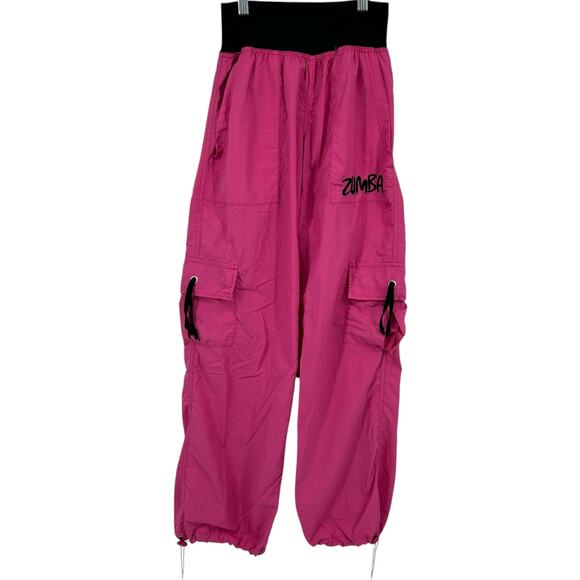 VTG y2k Women's Pink Zumba fitness Cargo Wide Leg Baggy Dance Performance Pants - Picture 1 of 9